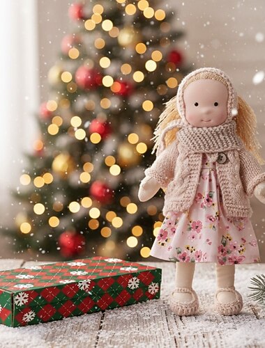  Håndlaget waldorfdukke til babyjente med koselige klær - 11,8 tommers myk plysjdukke med gaveeske for småbarn, ideell julegave til jenter og barn