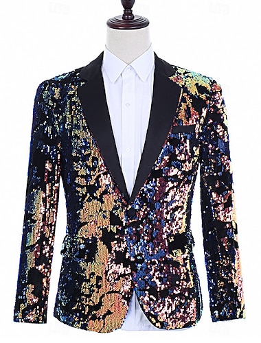  Per uomo Giacca blazer Colletto ad incastro Moda Tinta unita Blazer Nero Vestibilità aderente Monopetto Un Bottone