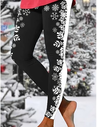  Naisten Leggingsit Loma Vintage Muoti Täyspitkä Korka vyötärö Kuvitettu Lumihiutale Tulostus Pidä lämpimänä Pehmeä Hengittävä Elastinen ulko- Loma Katu Musta Valkoinen Rubiini Ametisti Kesä Kevät