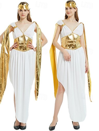  Ancient Greek Roman Fancy Costume Toga Dress Goddess Fancy Dress Women's Fantasy Halloween Carnival Performance Party Adults Dress Headband
