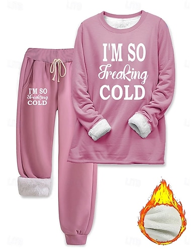  Per donna Elegante Caldo Moda Set da due pezzi Tuta Set di Pantaloni Manica Lunga Manica a Vescovo Girocollo Grafico Lettera Stampato All'aperto Vacanza Casuale Rosa Blu Grigio Autunno Vestibilit