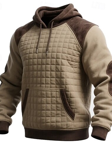  Pánské Kapuce Vaflové mikiny s kapucí Svetrová mikina s kapucí Khaki Kapuce Bez vzoru Slátanina Barevné bloky Sporty a outdoor Ležérní Denní Šik ven Chladný Sportovní oblečení Jaro & podzim Oblečení