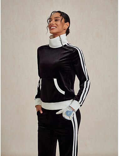  Dame Genser for genser Svart Langermet Topper Dame golfantrekk Klær Antrekk Bruk klær