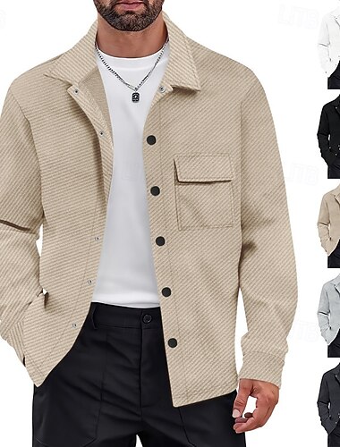  Per uomo Giacca Leggera Giacca Cargo Giacca Casual Vacanza Quotidiano Traspirante Jacquard Tasca Primavera Autunno Semplice Moda Classico Bavero Regolare Nero Bianco Cachi Grigio chiaro Grigio scuro