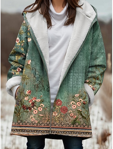  Per donna Giacca in Pile Cappotto Teddy Giacca con Cappuccio Caldo Traspirante Cerniera Tasca Foderato in pile Casual Floreale Vacanza Streetwear Casuale Abbigliamento quotidiano Cerniera Lungo Felpa