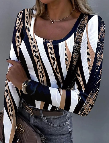 نسائي سترة الرسم جلد نمر مجرد عتيق موضة أنيق كم طويل رقبة مربعة قمصان عادية مناسب للبس اليومي طباعة أزرق أرجواني أخضر كاكي الربيع الخريف   نسائي سترة الرسم جلد نمر مجرد عتيق موضة أنيق كم طويل رقبة مربعة قمصان عادية مناسب للبس اليومي طباعة أزرق أرجواني أخضر كاكي الربيع الخريف