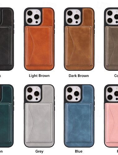  teléfono Funda Para iPhone 17 16 15 14 Pro Max Plus 16e 13 Pro Max Funda Trasera Magnética Caballete Ranura para tarjetas Retro TPU Cuero de PU