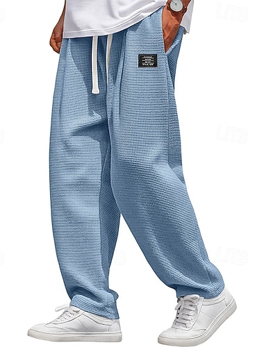  Herren Waffel Jogginghose Hose Baggy-Hosen Gerade geschnittene Sweatpants Kordelzug Elastischer Bund Einfarbig Komfort Volle Länge Outdoor Täglich Streetwear Mode Klassicher Stil Schwarz Weiß