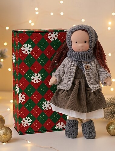  Handgemaakte Waldorf Pop Babymeisje met Gezellige Kleding - 30 cm Zachte Pluche Pop met Cadeaubox voor Peuters Ideale Kerstcadeaus voor Kleinkinderen Meisjes