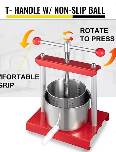  Vinpresse, druepresse for vinproduksjon, vinpressemaskin med doble fat i rustfritt stål, vin- og ostpresse, frukt- og grønnsakstinkturpresse med kraftkulehåndtak &0,1"/3 mm tykk plate