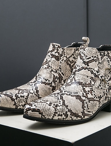  Botines Chelsea de piel sintética con estampado de serpiente para hombre, botines de punta puntiaguda a la moda: calzado para fiestas, escenarios y salidas nocturnas.