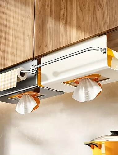  portarotolo di carta assorbente da parete, contenitore sottopensile con design salvaspazio, scaffale da cucina per pellicola trasparente e strofinacci, moderno organizer per piano di lavoro o