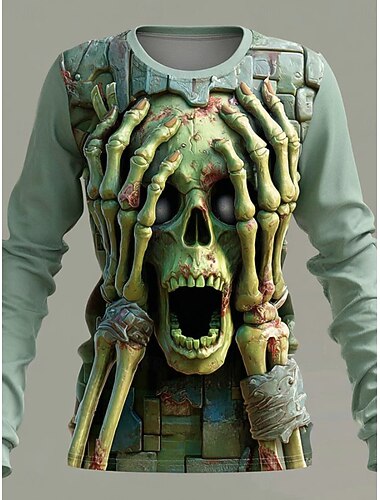  ΦανHalloween Γυναικείο T Shirt Κρανίων Γραφικό Vintage Μόδα Στυλάτο Μακριά Μανίκια Crew Neck Στρογγυλή Λαιμόκοψη Κανονικά Μπλουζάκια Για Καθημερινή Χρήση Σαββατοκύριακο Εκτύπωση Σέλβγκα Γκρί Ελαφρύ