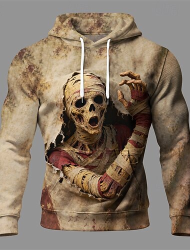  Halloween Voor heren Doodskoppen Monster Trui met capuchon Modieus Dagelijks Casual Lange mouw Capuchon Vakantie Feest Streetwear Festival Khaki Trekkoord Zak Opdrukken Herfst Winter Ontwerper S M L
