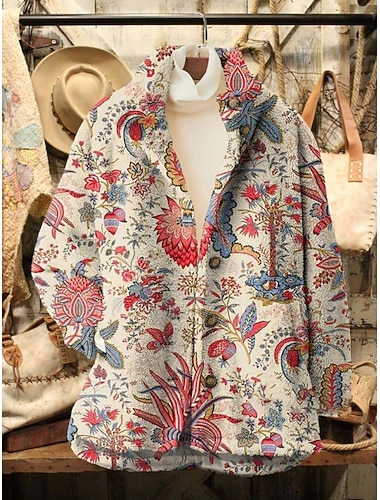  Damen Fleecejacke Freizeitjacke Bequem Atmungsaktiv Tasche Druck Lässig Blumen Urlaub Straße Lässig Alltagskleidung Reisverschluss Regulär Umlegekragen Lässiger Schnitt Langarm Oberbekleidung Schwarz