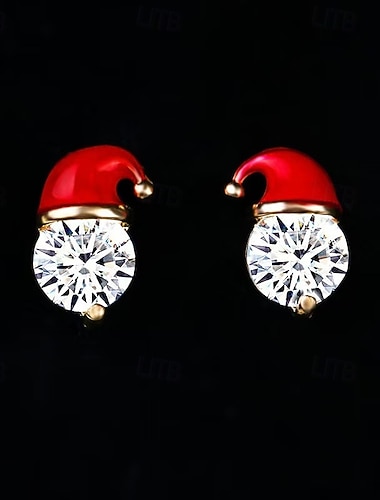 1 par de pendientes navideños, pendientes de gorro de Papá Noel esmaltados en rojo con circonitas cúbicas, joyas festivas para mujer, pendientes de regalo navideño para niña.   1 par de pendientes navideños, pendientes de gorro de Papá Noel esmaltados en rojo con circonitas cúbicas, joyas festivas para mujer, pendientes de regalo navideño para niña.