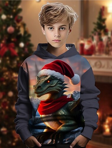  Karácsony Fiú 3D Dinoszaurus Kapucnis felsőrész Hosszú ujj Tavasz Ősz Divat Utcai sikk Gyerekek 4-12 év Kapucni Szabadtéri Hétköznapi Napi Normál