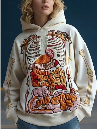 Damen Pullover Hoodie Sweatshirt Skelett Grafik Monster Lässig Langarm Kapuze Reguläre Oberteile Party Abendkleidung Straße Alltag Lässiger Druck Beige Frühling Herbst Winter   Damen Pullover Hoodie Sweatshirt Skelett Grafik Monster Lässig Langarm Kapuze Reguläre Oberteile Party Abendkleidung Straße Alltag Lässiger Druck Beige Frühling Herbst Winter