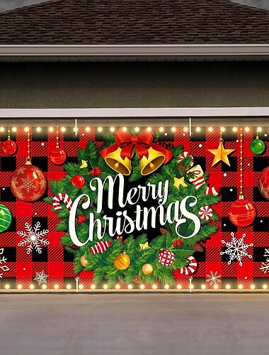  Jul utomhus garageportsskydd god jul krans klocka snöflinga godis stor gobeläng bakgrund semester fest väggdekoration för utomhus garageport hem festival fest dekor