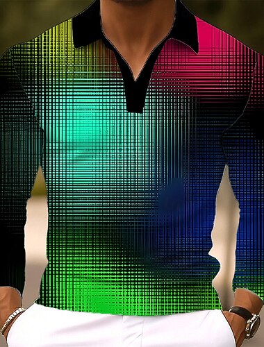  Homens Geométrico Pólo Manga Longa Camisas polo Lapela Casual Ao ar livre Rua Roupa Esportiva Roupa Diária Impressão 3D Botões Primavera Outono Inverno Amarelo Roxo Verde