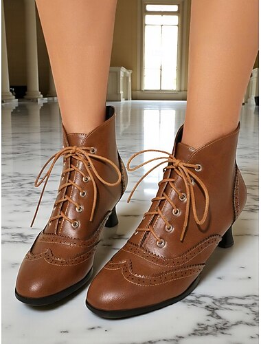  Veterlaarzen voor dames uit het Edwardiaanse tijdperk - brogues met kitten heel en imitatieleren laarzen uit de jaren 1900, vintage Victoriaans, voor Gatsby-feestjes, historische re-enactments en