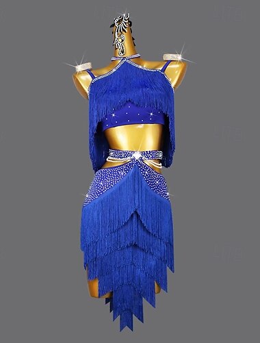  Lateinamerikanischer Tanz Kleid Kristall / Strass Quaste Unifarbe Damen Leistung Training Ärmellos Spandex
