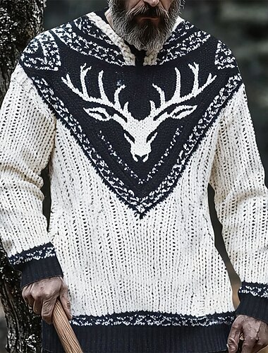 Hombre Vida Salvaje Vikingo Suéter de punto Prendas de punto Cuello redondo Casual Vacaciones Diario Impresión 3D Tejido en Punto Mantiene abrigado Manga Larga Primavera Otoño Invierno Blanco Azul