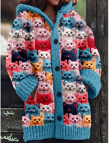 نسائي سترة سترة من الصوف كاجوال ناعم حيوان مضلع مع قبعة جيب Buttons محبوك كم طويل قمصان طويلة متماسكة الأماكن المفتوحة مناسب للبس اليومي عطلة نهاية الاسبوع أزرق أخضر الخريف الشتاء   نسائي سترة سترة من الصوف كاجوال ناعم حيوان مضلع مع قبعة جيب Buttons محبوك كم طويل قمصان طويلة متماسكة الأماكن المفتوحة مناسب للبس اليومي عطلة نهاية الاسبوع أزرق أخضر الخريف الشتاء