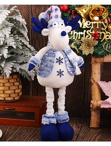  Juleplysjdukkedekorasjon blå julenissen, reinsdyr, juletre- og snømanndekorasjoner, kreative plysj-tøybare dukker, juleoppheng, festlig juletretilbehør