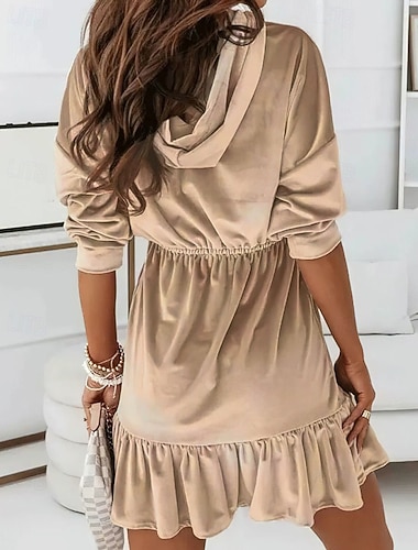  Mujer Vestido Midi Vestido de Navidad Vestido de terciopelo Vestido Cóctel Elegante Moda Moderno Diario Exterior Fiesta de Noche Ajuste regular Plano Manga Larga Con Capucha Caqui Primavera Invierno