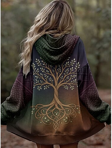  Damen Hoodies mit Reißverschluss Grafik Stammes Punk Aktiv Vintage Langarm Mit Kapuze Normale Oberteile Heim Alltagskleidung Lässig Druck Blau Purpur Orange Grau Herbst Winter