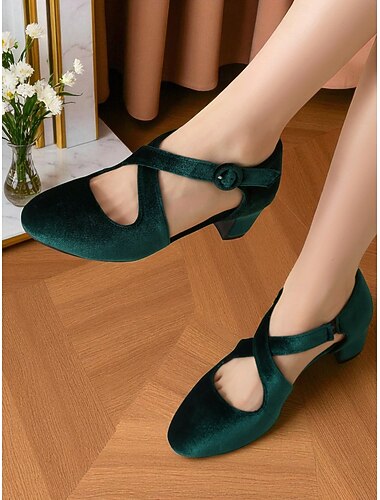  Γυναικείες πράσινες βελούδινες γόβες Mary Jane – ρετρό παπούτσια με σταυρωτό λουράκι της δεκαετίας του 1950 για πάρτι Gatsby, κοκτέιλ και επίσημες εκδηλώσεις
