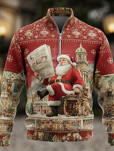 Новогодняя тематика Муж. Дед Мороз Поло Длинный рукав Футболки поло дедушкин воротник На каждый день Праздники На каждый день Фестивальный наряд 3D печать Поло с застежкой-молнией на четверть   Новогодняя тематика Муж. Дед Мороз Поло Длинный рукав Футболки поло дедушкин воротник На каждый день Праздники На каждый день Фестивальный наряд 3D печать Поло с застежкой-молнией на четверть