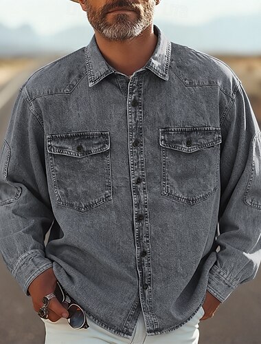 Men's Shirt Summer Shirt Casual Shirt Button Up Shirt Denim Shirt Black Blue Long Sleeve Plain Lapel Vacation Hawaiian Front Pocket Clothing Apparel Polyester Fashion Casual Comfortable   Men's Shirt Summer Shirt Casual Shirt Button Up Shirt Denim Shirt Black Blue Long Sleeve Plain Lapel Vacation Hawaiian Front Pocket Clothing Apparel Polyester Fashion Casual Comfortable