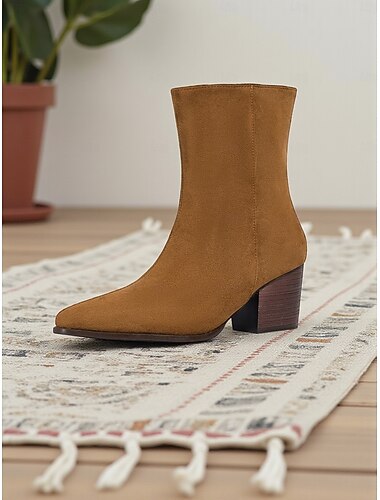  Women's Suede Block Heel Ankle Boots- Brown Urban Fashion Short Boots for Women's Casual and Streetwear Outfits