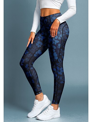  Mulheres leggings de pilates Calças de fitness Leggings de Ginástica Bolsos Imposto de selo Bolsos laterais Pilates Academia Treino de Ginástica Calças Meia-calça Leggings Floral Rosa claro Vermelho