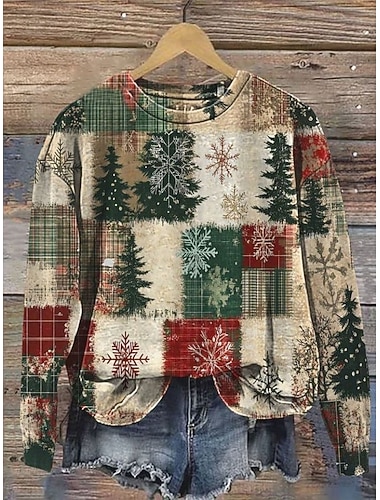 نسائي كنزة صوفية الرسم شجرة الكريسماس عيد الميلاد موضة كاجوال كم طويل رقبة عالية مدورة قمصان عادية شارع مناسب للبس اليومي فضفاض طباعة أحمر أخضر الخريف الشتاء   نسائي كنزة صوفية الرسم شجرة الكريسماس عيد الميلاد موضة كاجوال كم طويل رقبة عالية مدورة قمصان عادية شارع مناسب للبس اليومي فضفاض طباعة أحمر أخضر الخريف الشتاء