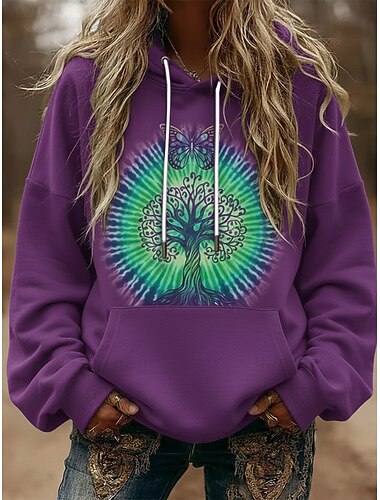 نسائي Pullover كنزات بقبعة ورد عتيق أناقة الشارع كاجوال كم طويل مع قبعة قمصان عادية مناسب للبس اليومي فضفاض الرياضة رباط جيب طباعة أزرق أرجواني الربيع الخريف   نسائي Pullover كنزات بقبعة ورد عتيق أناقة الشارع كاجوال كم طويل مع قبعة قمصان عادية مناسب للبس اليومي فضفاض الرياضة رباط جيب طباعة أزرق أرجواني الربيع الخريف