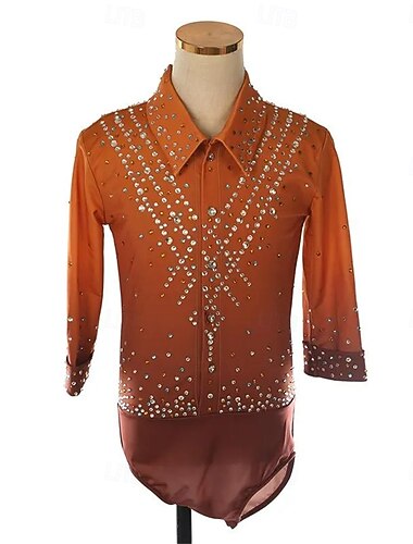  Krasobruslení Pánské Chlapecké Buz Pateni Topy Oranžová Slátanina Spandex Vysoká pružnost Trénink Soutěž Bruslařské oblečení Klasický Křišťál a napodobenina Dlouhý rukáv Bruslení Krasobruslení