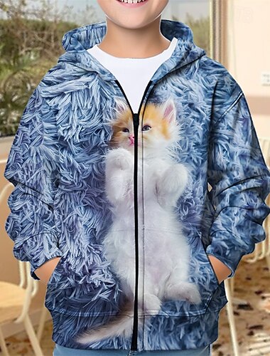  Garçons 3D Chat Sweat à Capuche Manteau Vêtements d'extérieur manche longue Printemps Automne Mode Streetwear Enfants 4-12 ans À capuche Extérieur Occasionnel Quotidien Coupe régulière