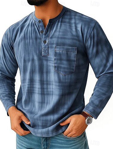  Муж. Винтаж Рубашка Хенли футболка футболка Длинный рукав Ретро На каждый день Повседневные Весна Осень Все сезоны Синий Красный Лиловый Коричневый Зеленый Хенли Футболка Хенли