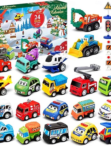  מלאי של מתנות קטנות ליומני ההמתנה של חג המולד 2025 לילדים בנים מתנת ספירת ימים לחג המולד עם מכוניות פ.Pull-Back 24 סט מכוניות מתנות לחג לילדים פעוטות בנים