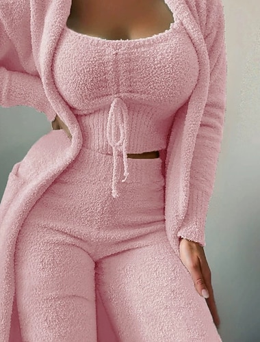  Női Lounge-ruházat Pizsama Flanel Divat Alkalmi Tiszta szín Rugalmas derék Pullover Nadrág Vakáció Otthon Napi Hosszú ujj Terített nyak Világos rózsaszín Fekete Fehér Arcpír rózsaszín Tengerészkék