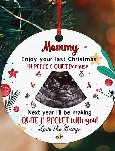  Personliga julgransprydnader med foto, anpassad ultraljudspresent till mamma, julgransprydnader i trä för gravida mammor, minnesgåvor till familj, vänner och nära och kära