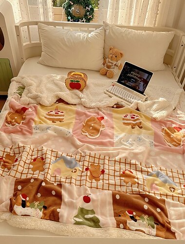  Julefleece-teppe tykt sherpa kasteteppe sofa mykt tegneserie-fleece teppe koselig nappe teppe flerbruks feriegave teppe