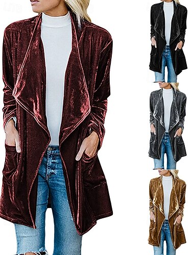  Per donna Giacca Casual Caldo Confortevole Tasca Moda All'aperto Semplice Uscire Weekend Monopetto Regolare Bavero Vestibilità regolare Manica Lunga Capispalla Nero Giallo Vino Autunno Inverno