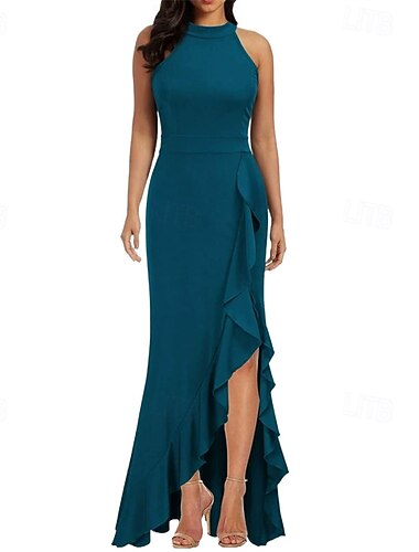  Жен. длинное платье платье макси Платье для вечеринки Шифон Шифоновые платья Элегантный стиль Мода Современное на открытом воздухе Для вечеринок Стандартный Полотняное плетение Без рукавов V