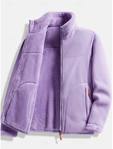  Damen Sherpa-Jacke Bequem Atmungsaktiv Reißverschluss Tasche Lässig Einfach Urlaub Straße Lässig Alltagskleidung Einreihig Regulär Stehkragen Normale Passform Langarm Oberbekleidung Rosa Purpur