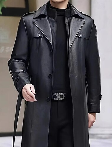  Per uomo Cappotto Trench Trench lungo Vacanza Quotidiano Autunno Inverno Pelle PU Antivento Capispalla Abbigliamento Moda Classico Semplice Tasca Bavero Monopetto