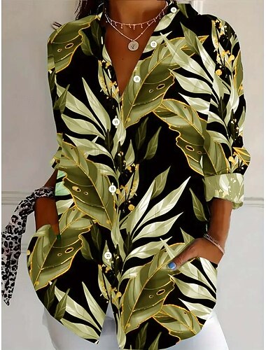  Per donna Camicia Blusa Grafico Quotidiano Elegante Retrò Vintage Manica Lunga Manica 3/4 Colletto a Camicia Top lunghi Quotidiano Ferie Uscire Bottoni Nero Rosso Marrone Verde Primavera Autunno